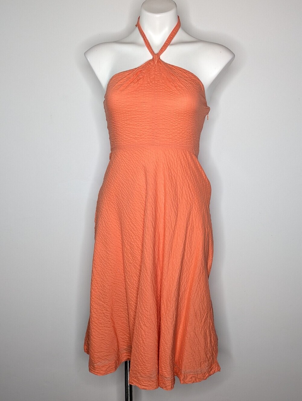 J Crew Orange Cotton Tie Halter Knee Length Dress 0